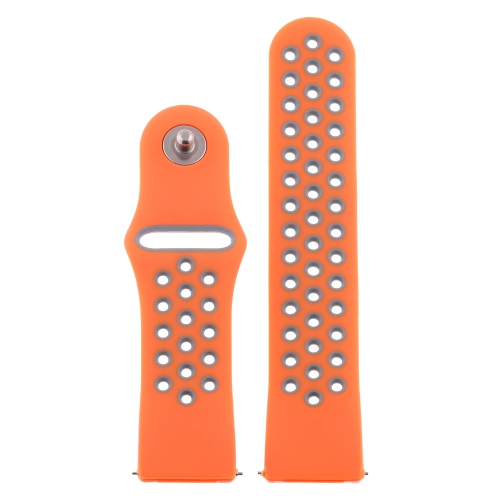StrapsCo Perforated Silicone Rubber Watch Band - Quick Release Strap for Fitbit Versa - Short-Medium - Orange & Grey