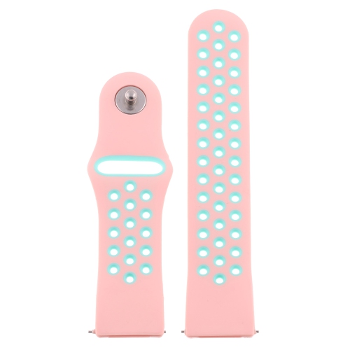 STRAPSCO  Perforated Silicone Rubber Watch Band - Quick Release Strap for Fitbit Versa - Medium-Long - Pink & In Green