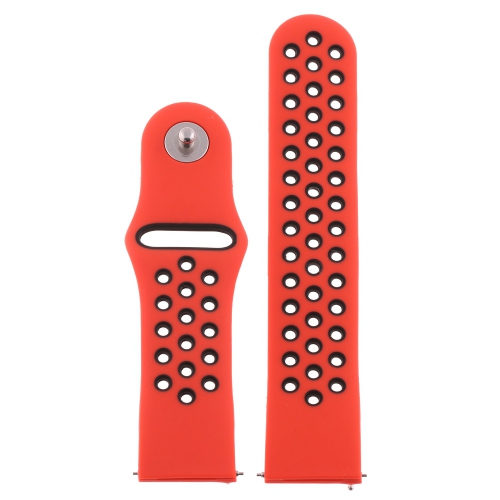 StrapsCo Perforated Silicone Rubber Watch Band - Quick Release Strap for Fitbit Versa - Medium-Long - Red & Black