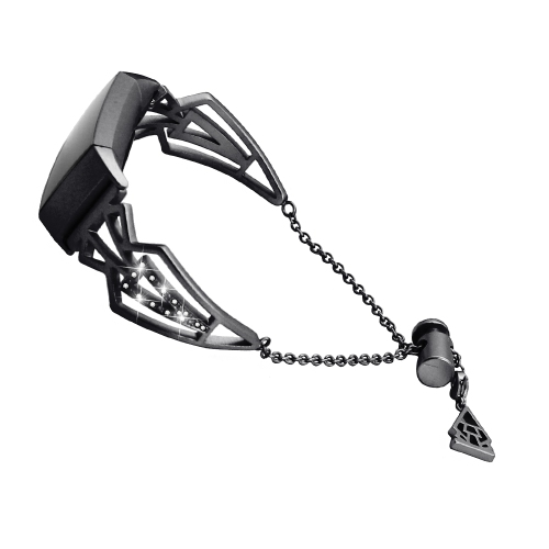 StrapsCo Stainless Steel Watch Bracelet Band Strap with Rhinestones for Fitbit Charge 3 - Black