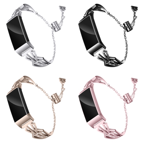 StrapsCo Stainless Steel Watch Bracelet Band Strap with Rhinestones for Fitbit Charge 3 - Black