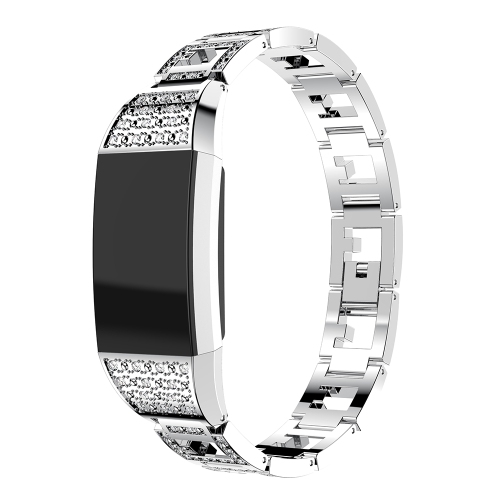StrapsCo Alloy Watch Bracelet Band Strap with Rhinestones for Fitbit Charge 2 - Silver