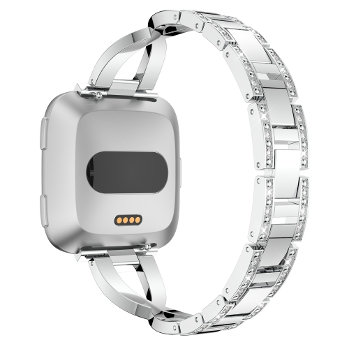 StrapsCo Alloy Watch Bracelet Band Strap with Rhinestones for Fitbit Versa - Silver