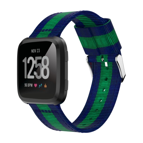 StrapsCo Multicolor Striped Nylon Watch Band Strap for Fitbit Versa - Blue & Green