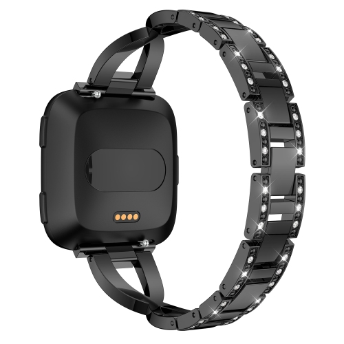 StrapsCo Alloy Watch Bracelet Band Strap with Rhinestones for Fitbit Versa - Black