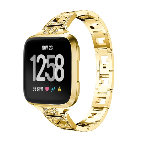 StrapsCo Alloy Watch Bracelet Band Strap with Rhinestones for Fitbit Versa - Yellow Gold