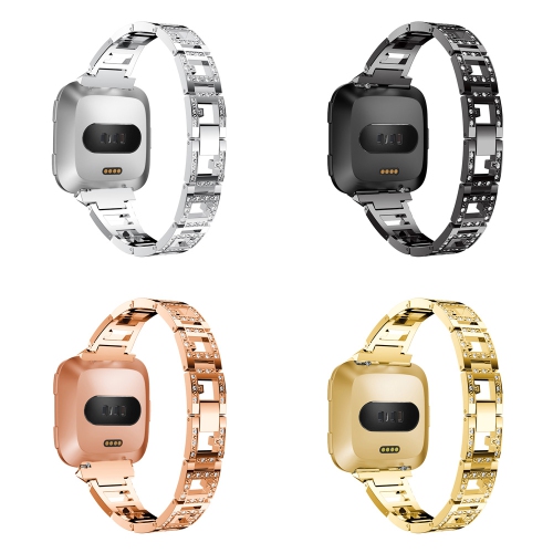 StrapsCo Alloy Watch Bracelet Band Strap with Rhinestones for Fitbit Versa - Yellow Gold