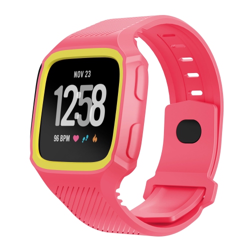 StrapsCo Silicone Rubber Watch Band Strap with Case Protector for Fitbit Versa - Rose & Yellow