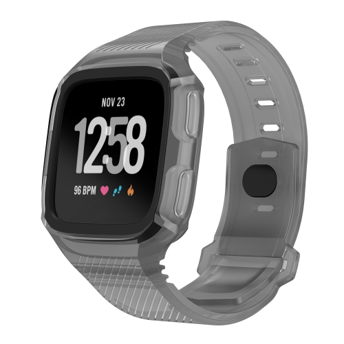 StrapsCo Silicone Rubber Watch Band Strap with Case Protector for Fitbit Versa - Grey & Black