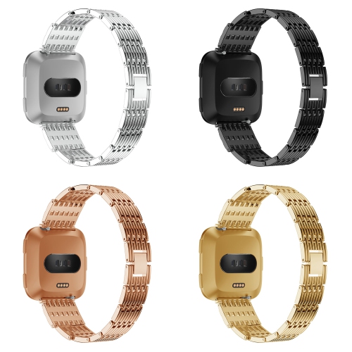 StrapsCo Alloy Watch Bracelet Band Strap with Rhinestones for Fitbit Versa - Yellow Gold