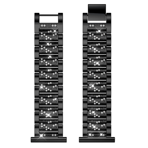 StrapsCo Block Link Alloy Watch Bracelet Band Strap with Rhinestones for Fitbit Versa - Black