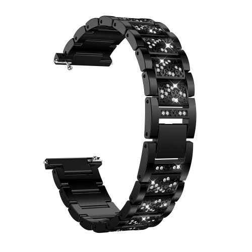 StrapsCo Block Link Alloy Watch Bracelet Band Strap with Rhinestones for Fitbit Versa - Black
