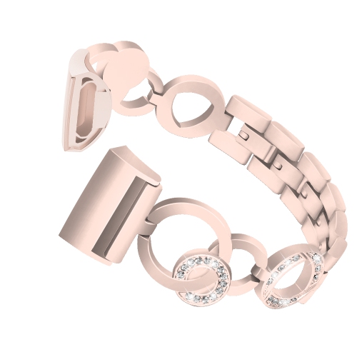 StrapsCo Alloy Watch Bracelet Band Strap with Rhinestones for Fitbit Charge 3 - Retro Gold