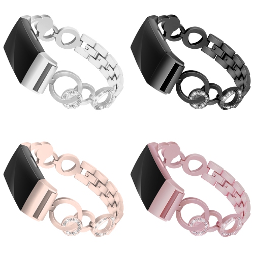 StrapsCo Alloy Watch Bracelet Band Strap with Rhinestones for Fitbit Charge 3 - Retro Gold