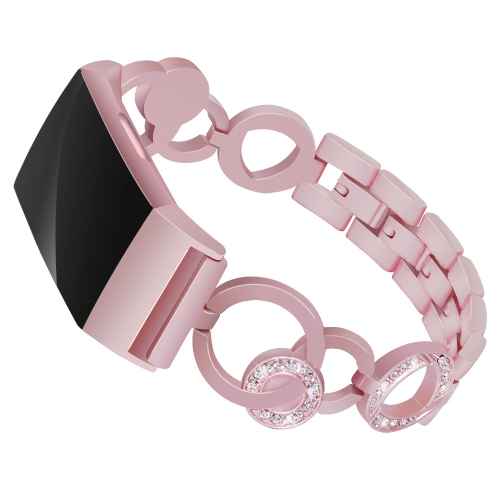 STRAPSCO  Alloy Watch Bracelet Band Strap With Rhinestones for Fitbit Charge 3 - Gold In Pink