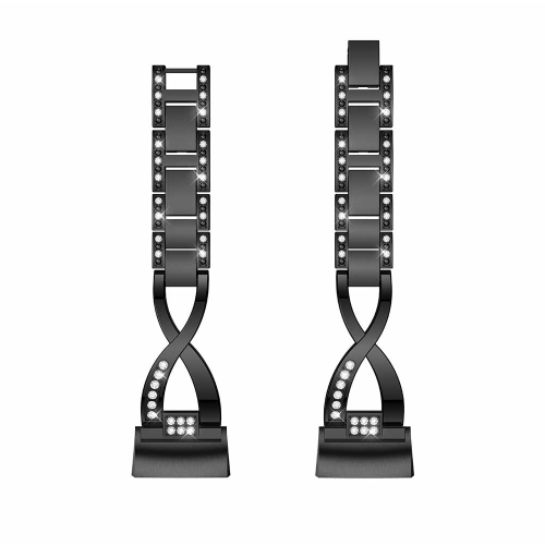 StrapsCo Alloy Watch Bracelet Band Strap with Rhinestones for Fitbit Charge 3 - Black