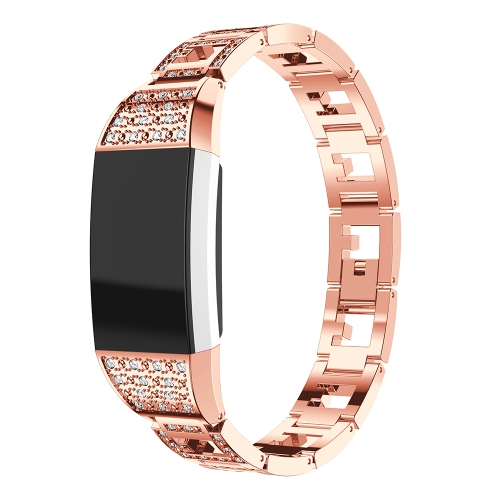 StrapsCo Alloy Watch Bracelet Band Strap with Rhinestones for Fitbit Charge 2 - Rose Gold