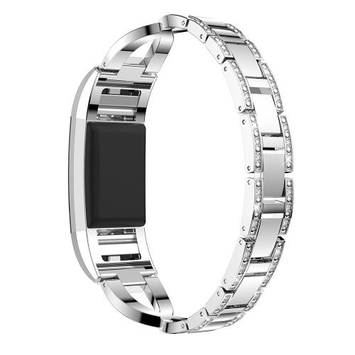 StrapsCo Alloy Watch Bracelet Band Strap with Rhinestones for Fitbit Charge 2 - Silver