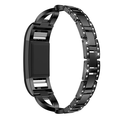 StrapsCo Alloy Watch Bracelet Band Strap with Rhinestones for Fitbit Charge 2 - Black