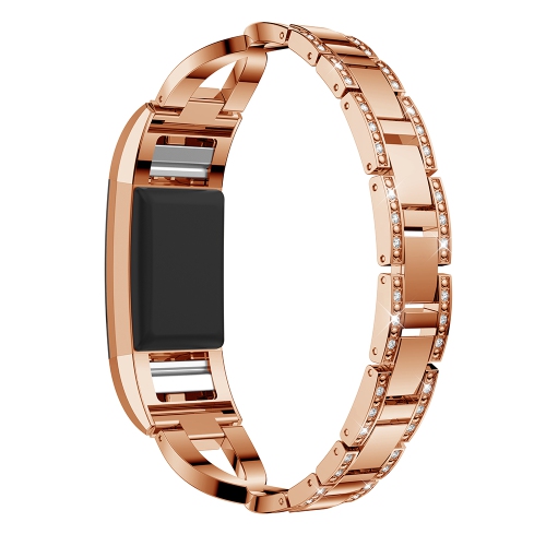 StrapsCo Alloy Watch Bracelet Band Strap with Rhinestones for Fitbit Charge 2 - Rose Gold