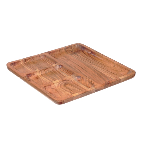 4 SECTION WOODEN SQUARE SERVING TRAY
