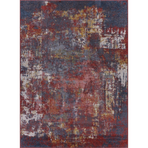 Ladole Rugs Madrid Blue Dark Red Terra Abstract Indoor Runner Rug Carpet, 3x5