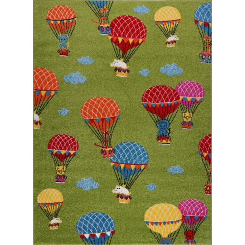 Green Adorable Kids Area Rug Carpet with Multicolor Balloons and Animals, 4x5