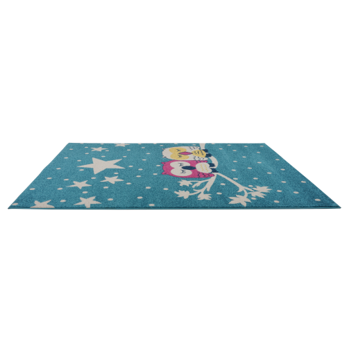 Blue Adorable Kids Area Rug Carpet with Animals Pink Owls and White Stars, 5x7