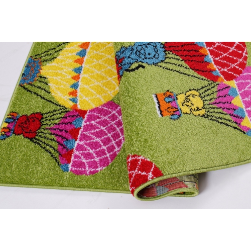 Tapis de tapis coloré avec des ballons, parachute, animaux, vert, coloré, mignon