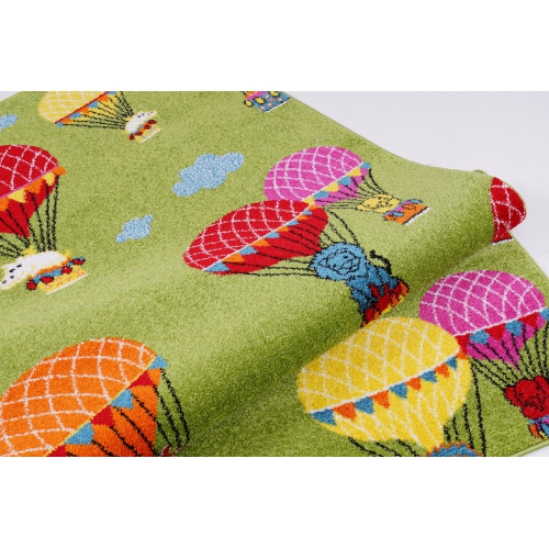 Tapis de tapis coloré avec des ballons, parachute, animaux, vert, coloré, mignon