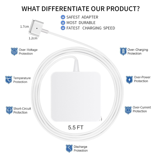 Tucker MC – Chargeur pour MacBook Pro, adaptateur d’alimentation MagSafe 2 de 60 W, connecteur magnétique à embout en T – Chargeur MagSafe 6