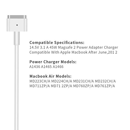 Mac Book Air Charger, AC 45W Magsafe 2 T-Tip Power Adapter Charger