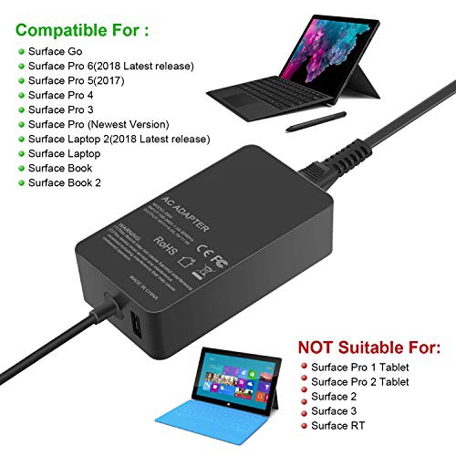 65W Surface Pro Surface Laptop Charger,65W 15V 4A Power Supply for Surface Pro 6,5,4, 3 Surface Laptop 2 Surface Pro