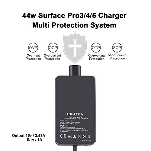 Surface Pro Surface Laptop Charger, 44W 15V 2.58A Power Supply Compatible Microsoft Surface Pro 6 Pro 4 Pro 3 Surface Laptop