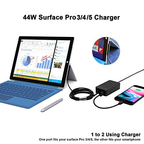 Surface Pro Surface Laptop Charger, 44W 15V 2.58A Power Supply Compatible Microsoft Surface Pro 6 Pro 4 Pro 3 Surface Laptop