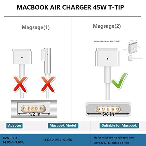 MacBook Air Charger,Replacement 45W T-Tip Magsafe 2 Power Adapter Magnetic Connector for Mac Book Air Charger 11 inch
