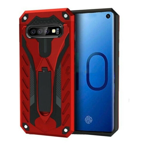【CSmart】 Shockproof Heavy Duty Rugged Defender Case Cover with Kickstand for Samsung Galaxy S10, Red