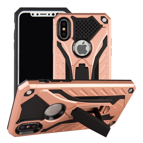 【CSmart】 Shockproof Heavy Duty Rugged Defender Case Cover with Kickstand for iPhone X / Xs, Rose Gold
