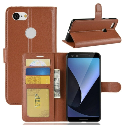 【CSmart】 Magnetic Card Slot Leather Folio Wallet Flip Case Cover for Google Pixel 3a, Brown