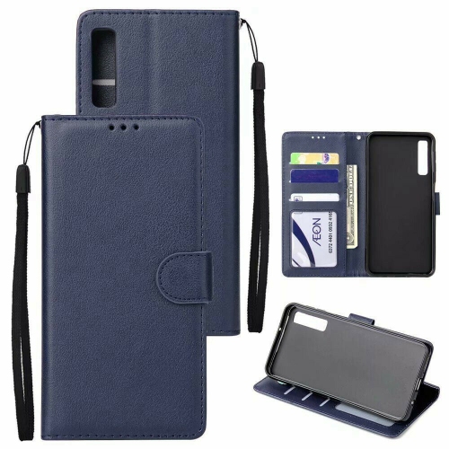 【CSmart】 Magnetic Card Slot Leather Folio Wallet Flip Case Cover for Samsung A20, Navy