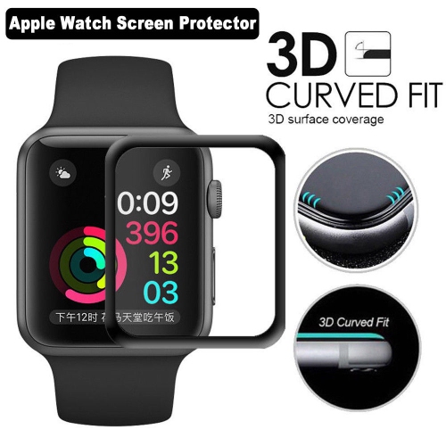 Siège d’écran incurvé intégral 3D en verre trempé avec couvercle intégral pour Apple Watch iWatch 4 5 6 se, 38 mm, noir