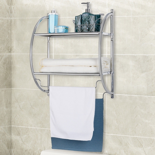 Gymax Wall Mount Shower Organizer Holder 2-Tier Bathroom Rack Storage Toilet Towel Bar