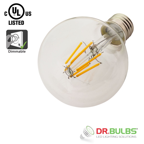 Dr. Bulbs G25 5W Warm White (2200K) LED Filament Bulb - 2 Year Warranty - Free Shipping