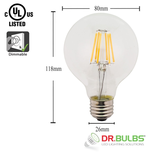 Dr. Bulbs G25 5W Warm White (2200K) LED Filament Bulb - 2 Year Warranty - Free Shipping