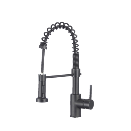 Spring Matte Black Mixer Pull Down Sprayer Single Handle Modern Kitchen Sink Faucet, K-107N