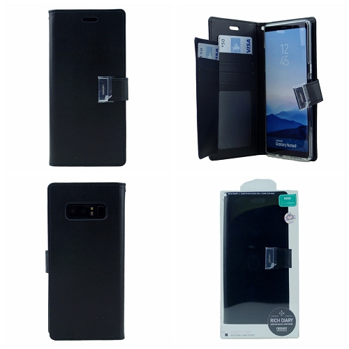  Journal journalier riche pour Samsung Note 8 Goospery, noir