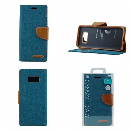 TopSave GOOSPERY Canvas [Magnetic] Card Holder with Kickstand Folio Wallet Flip For Samsung Galaxy S7, Green