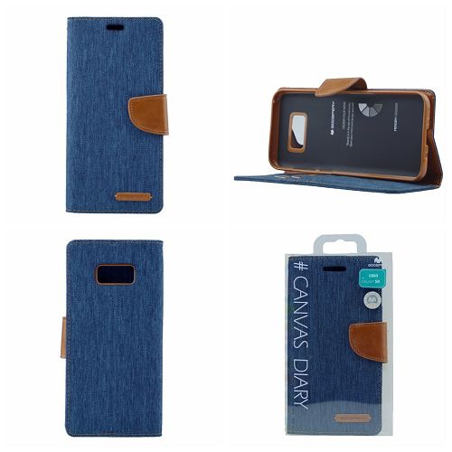 TopSave GOOSPERY Canvas [Magnetic] Card Holder with Kickstand Folio Wallet Flip For Samsung Galaxy S7, Navy Blue