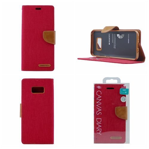 TopSave GOOSPERY Canvas [Magnetic] Card Holder with Kickstand Folio Wallet Flip For Samsung Galaxy S7, Red