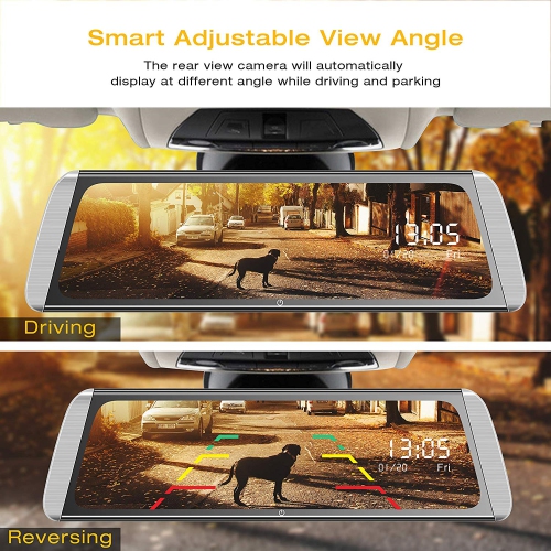 Campark R10 Streaming Rear View Mirror Dual Lens 1080P Dash Cam 10/" Touch Screen